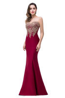 Vestido De Noche Elegante De Sirena Para Mujer Azul Rojo Con Aplicaciones Doradas Lace Sweetheart Illusion Vestido De Boda Fiesta Prom Robe De Soiree - details 12