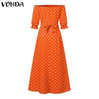 VONDA Vestido Bohemio Para Mujer Con Puntos Maxi Verano Hombros Descubiertos Largo De Manga Media Casual Suéter Estampado Fiesta - details 6