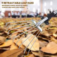 Rake De Jardín Telescópico De Acero Inoxidable Con 9 Dientes Cepillo De Hojas Para Colección De Restos En El Jardín Y Aseo Doméstico Herramienta De Mano - details 2