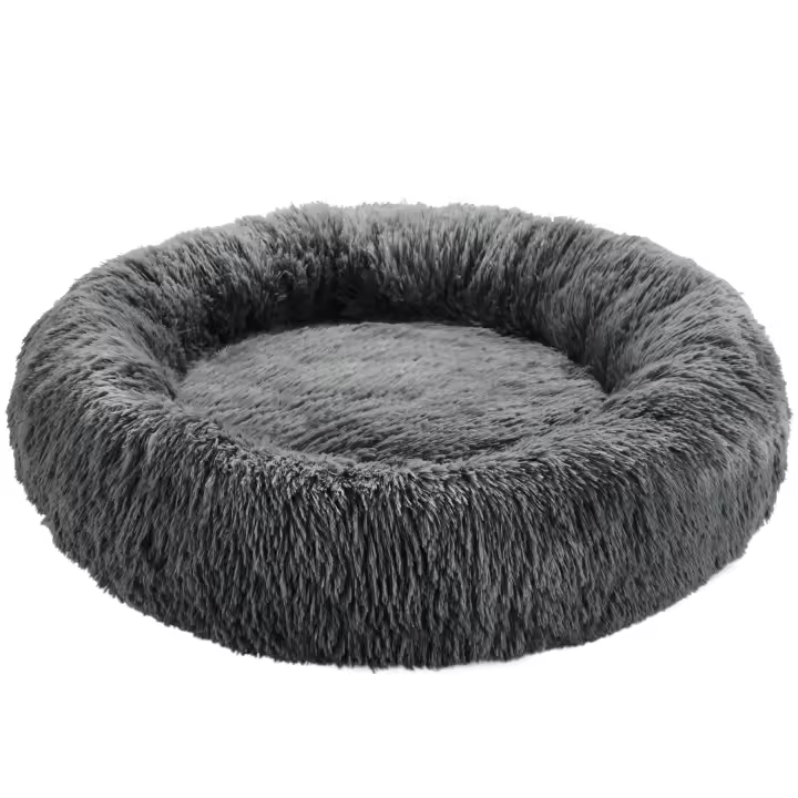 Tectake - Cama para perros Maja con acolchado grueso y pelo largo  Exclusiva cama redonda para perros con borde elevado  Funda lavable de felpa de pelo largo, densa y mullida  Acolchado extra grueso y suave - 1