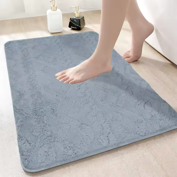 Alfombras de Baño Felpa de Microfibra 40x60 50x80cm - Alfombrilla de Lavabo para Hogar - Alfombra Jarquard de Ducha Absorbente, Duradera y Lavable a Máquina Azu Camello Blanco Gris Rosal - 1