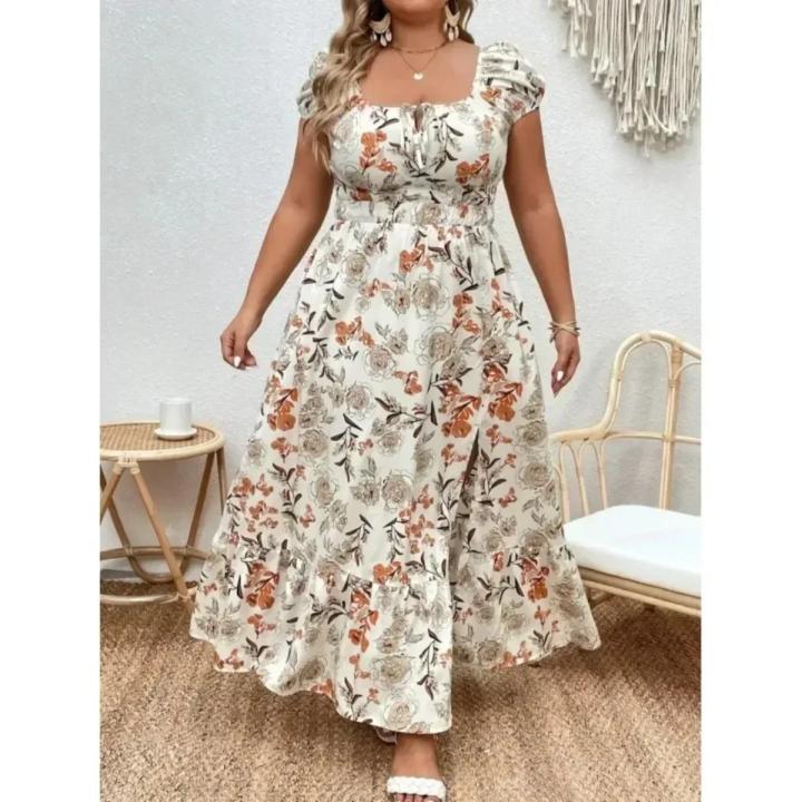 Vestido Largo Casual De Verano Para Mujer Tallas Grandes 1XL-5XL Estampado Floral Suave Polyester No Elástico Estilo Middle Age