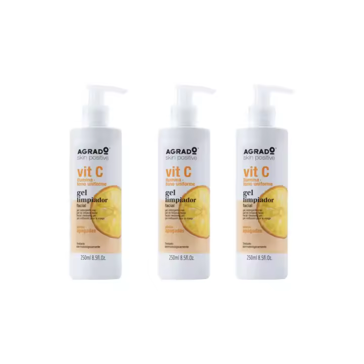 Agrado Gel limpiador facial vitamina C. 3 uds.x 250ml - Skin Positive vit C ilumina tono uniforma pieles apagadas【ROUA】 - 1