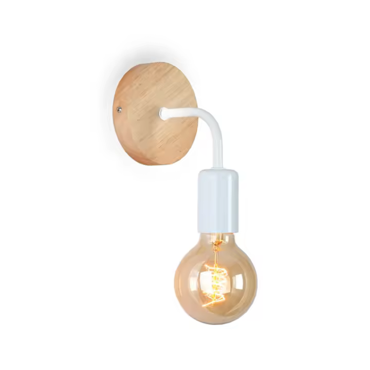 Portalámparas E27 para Pasillo Salón Cabecera Aplique de Metal con Base de Madera Natural - 1