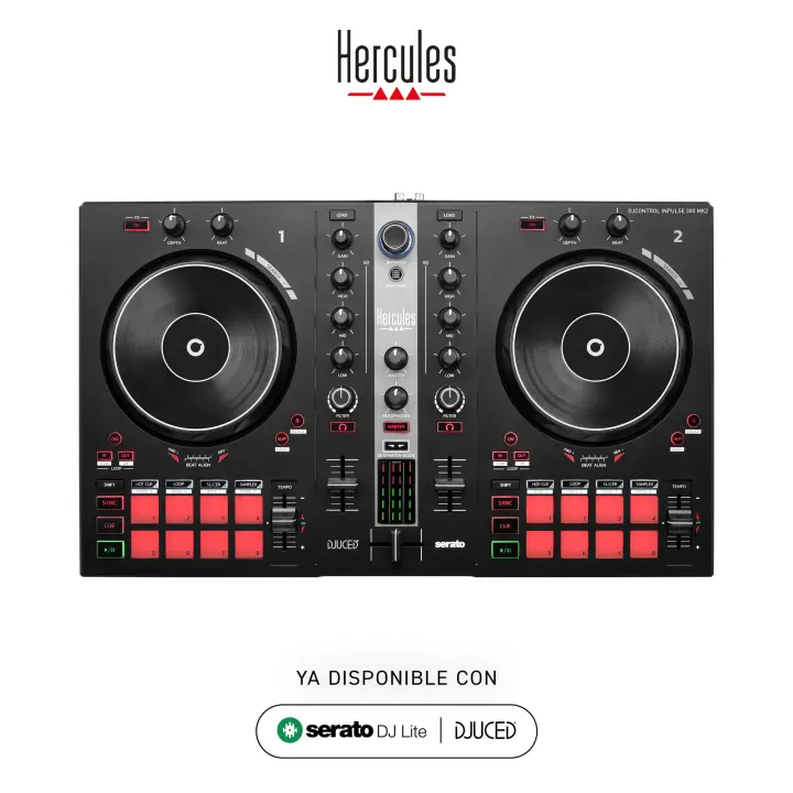 Hercules DJControl Inpulse 300 MK2 - Controladora de DJ conexión USB con 2 decks, 16 pads, tarjeta de sonido integrada, software de DJ Serato, Djuced y tutoriales incluidos - 1