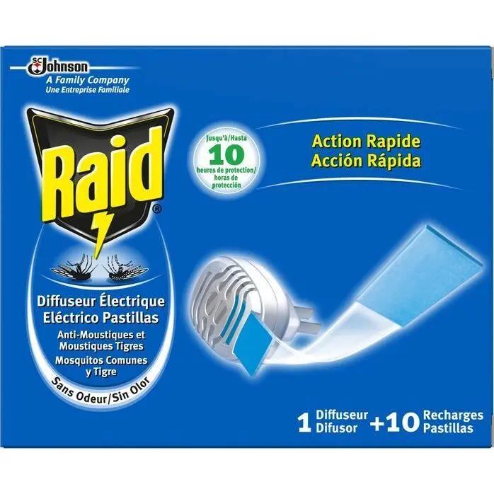RAID Insecticida Eléctrico Pastillas Difusor Anti-Mosquitos 1 aparato + 10 pastillas【ROUA】