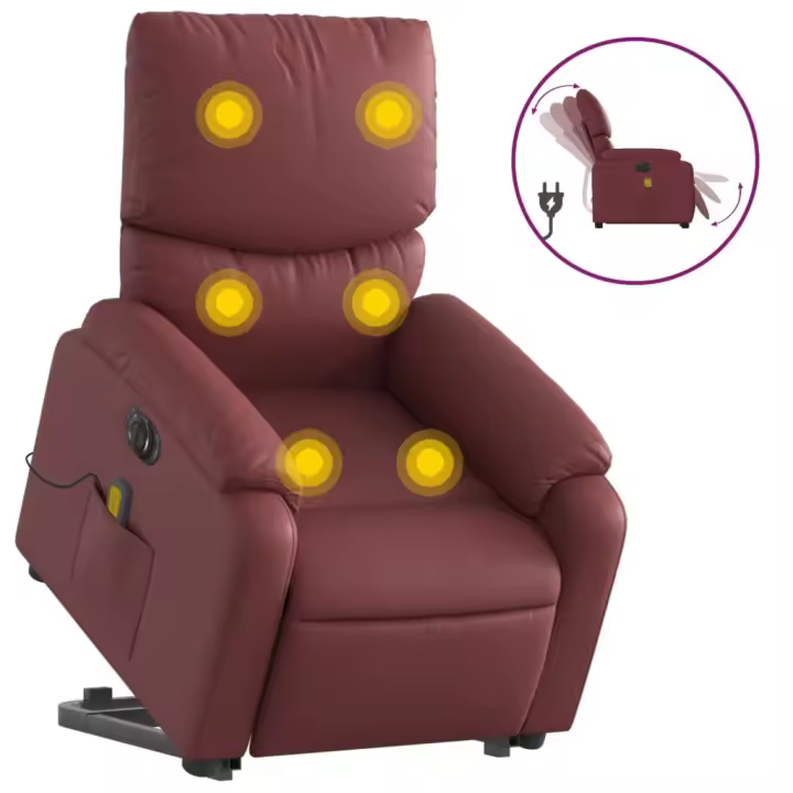 vidaXL Sillón de masaje elevable eléctrico cuero sintético Negro, Crema, Marrón Sillon Dormitorio Sillon Comodos Silla Relax Sillón Sofá - 1
