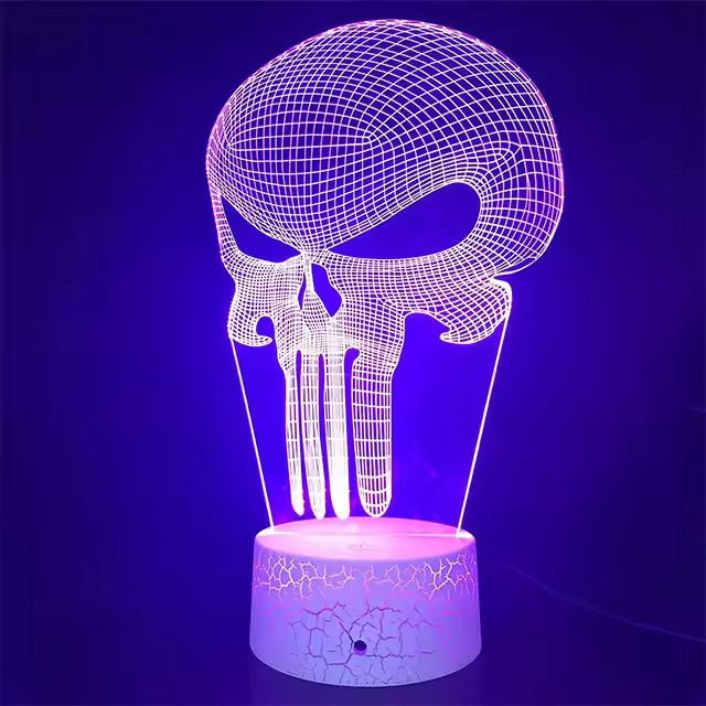 Lámpara De Ilusión 3D Punisher Con 16 Colores Cambiables Luz Nocturna USB Recargable Toque Con Control Remoto Regalo Para Navidad Halloween Cumpleaños - 1