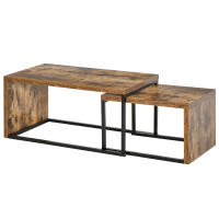 HOMCOM Juego de 2 Mesas de Centro, Mesa Nido Moderna, Mesitas Auxiliares, Marco de Metal, para Salón, Dormitorio, Grande 90x48x42 cm y Pequeña 59x42x36 cm, Marrón Rústico y Negro - details 0