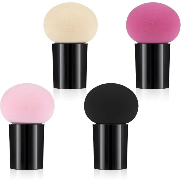 4 mini esponjas de maquillaje en polvo para maquillaje de hongos, soporte de cabeza plana, esponja para aplicar maquillaje líquido, corrector - 1