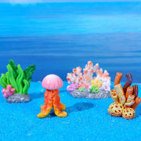 Mini Acuario De Resina Con Decoraciones De Plantas Y Rocas De Coral Artificiales Accesorios Colores Variados Para Escritorio - details 4