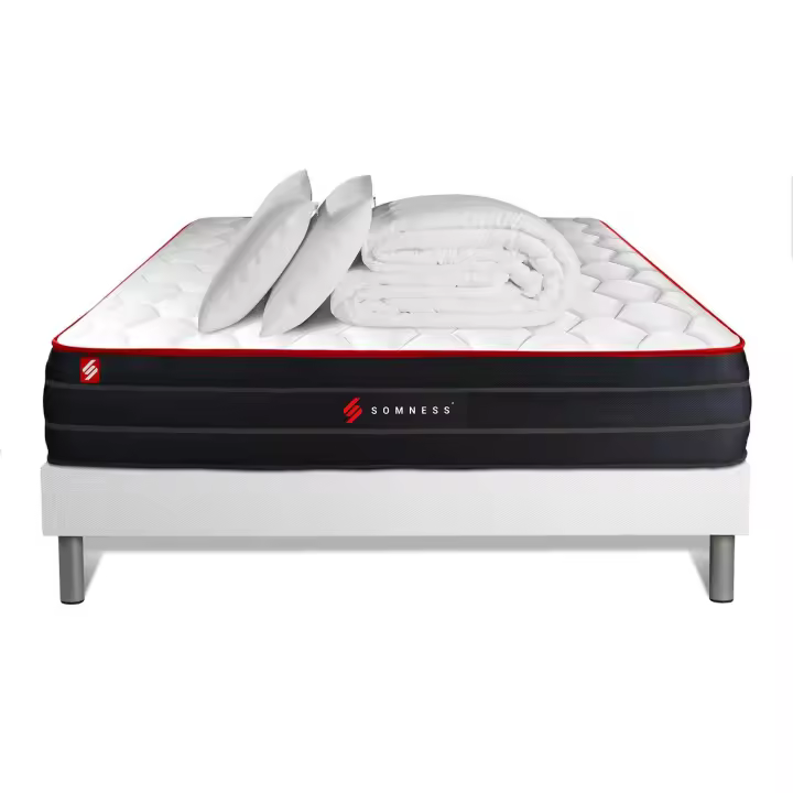 Pack cama completa - Colchón 200x200cm + Somier con láminas (kit) + 2 almohadas + Edredón - Boost - 1
