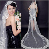 Velo De Novia Largo De 108'' 1 Capa Borde De Encaje Suave Tulle Para Bodas Baño De Flor De Loto Origin China Continental - details 3