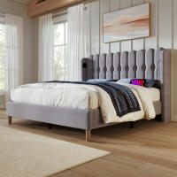 Cama Doble Tapizada 140x200 cm | Carga USB Typo-C Integrada | Robusta Estructura with Somier Metálico | Diseño Juvenil Moderno | Ideal para Dormitorios y Habitaciones de Invitados - details 4