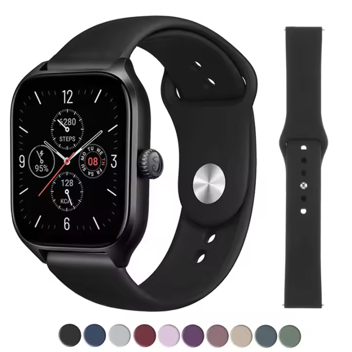 Correa De Silicona Deportiva 20mm Para Amazfit GTS-GTR-4-3-2-2e-Mini-Pro-stratos 2 3 Pulsera Compatible Con Amazfit bip-U-S-3-pro De Color Negro Blanco Naranja Azul Ligero Rojo Vino Gris Ligero - 1