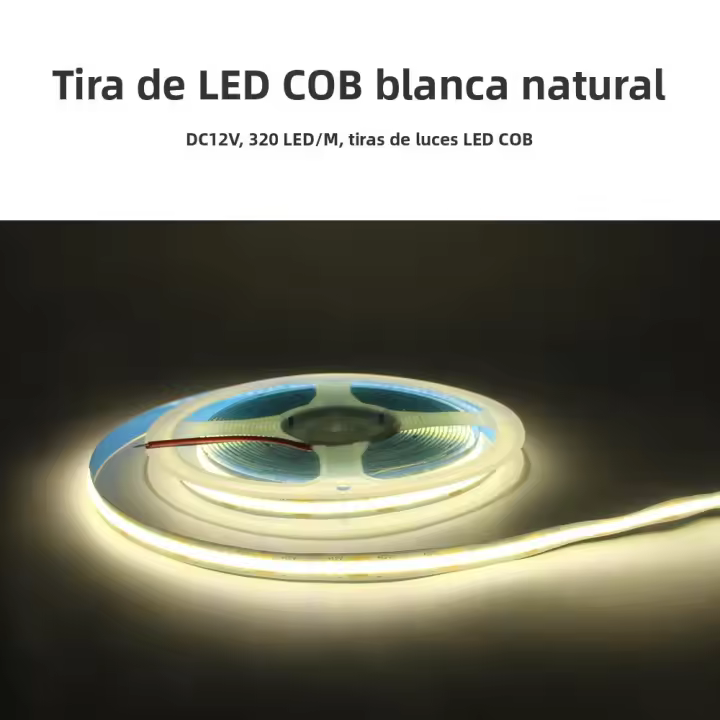 Tira De Luz LED COB 12V Alta Densidad 320LEDs/m RA90 Calidad Natureta Blanco Cálido Azul Frío Rojo Amarillo Rosa Flexible - 1