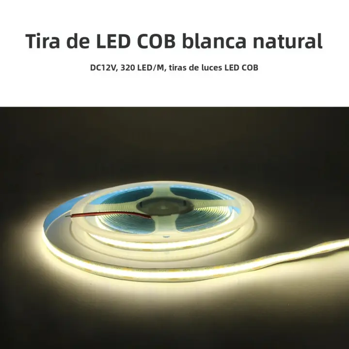 Tira De Luz LED COB 12V Alta Densidad 320LEDs/m RA90 Calidad Natureta Blanco Cálido Azul Frío Rojo Amarillo Rosa Flexible - 1