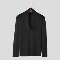 Camiseta De Hombre INCERUN Color Sólido Cuello Alto Manga Larga Tejida Casual Streetwear Fitness Moda Masculina Top - details 4