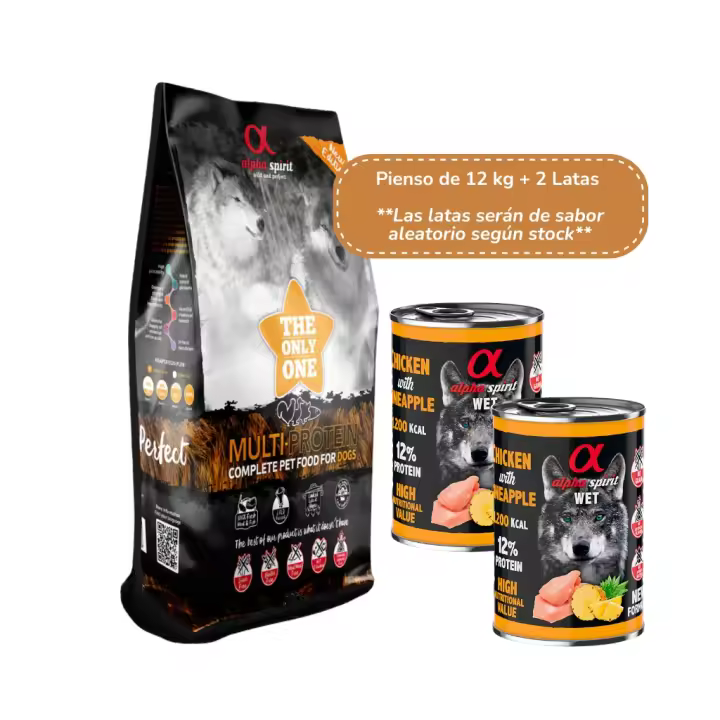 ALPHA SPIRIT - Multiprotein (+ 1 ó 2 Latas) - Alimento Completo en Pienso Seco para Perros Adultos de Todas las Razas - 1