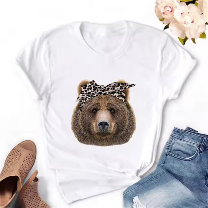 Camiseta De Mujer Con Estampado De Leopardo Y Pato Moda Harajuku Coreana Kawaii Tops Casual Manga Corta Cuello Redondo Algodón - 1