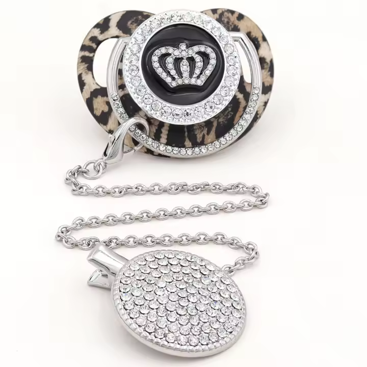  Clips Para Chupete De Lujo Con Corona Plateada Y Cuentas Personalizadas Bling Chupete Para Bebé De Silicona Sin BPA Metal Y Plástico - 1