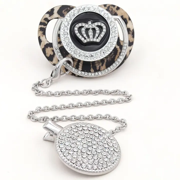  Clips Para Chupete De Lujo Con Corona Plateada Y Cuentas Personalizadas Bling Chupete Para Bebé De Silicona Sin BPA Metal Y Plástico - 1