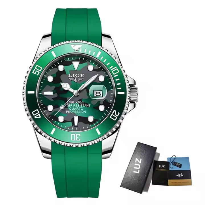 Reloj De Pulsera Deportivo Para Hombre LIGE Quartz 3Bar Impermeable Luminoso Fecha Militar Casual Silicona + Caja Reloj De Pulsera De Moda - 1