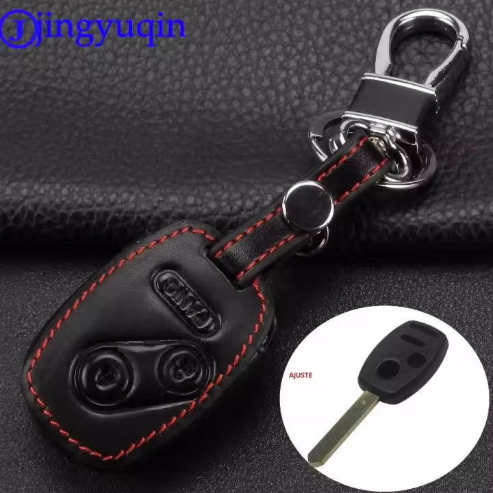 Funda De Cuero Para Llave De Coche Jingyuqin Con 3 Botones Para Honda CRV Accord City Civic Odyssey HRV Insight Pilot Jazz Ridgeline - 1