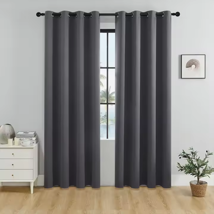 Cortina De Negocios 1Pc Color Sólido Negro Bloqueo De Luz Para Dormitorio Cocina Sala De Estar Decoración De Habitaciones - 1