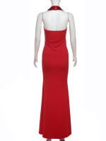 Vestido Elegante Para Mujer NIBBER Sin Espalda Con Halter V-Neck Profundo Verano Sin Mangas Elegante Y Sexy Para Fiesta De Medianoche Vestido Delgado Hasta La Rodilla - details 4