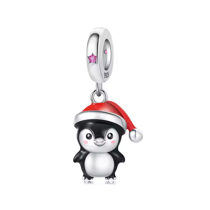Encantador Colgante De Pingüino Navideño En Plata De Ley 925 Para Pulseras De Bangle Joyería Para Mujer Accesorio DIY Para Fiestas - 1
