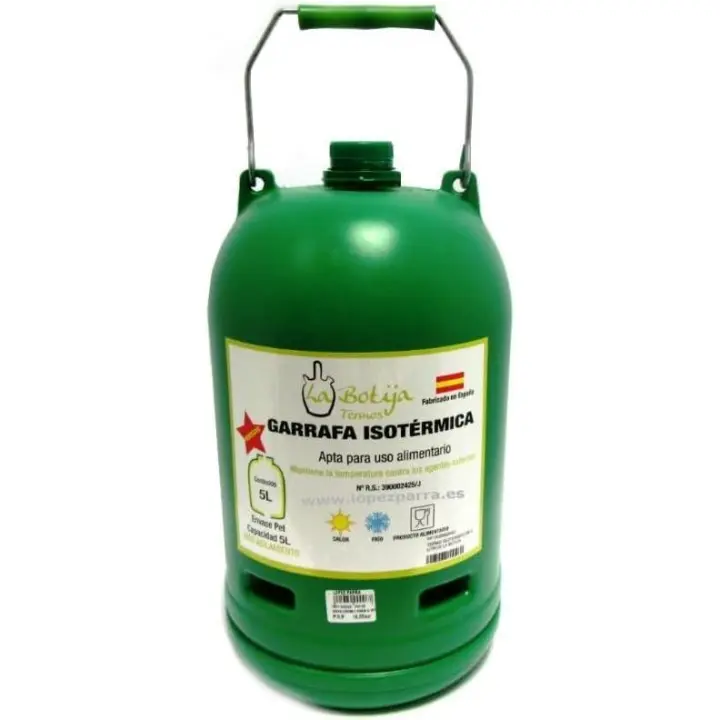 La Botija, Garrafa Isotérmica 5 L, Triple Capa Aislante, Con Asa Metálica, Verde, Para Líquidos Fríos y Calientes - 1