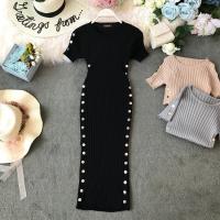 Vestido Elegante Para Mujer 2023 Nuevo Verano Tejido Oficina Vestido De Rodilla Bodycon De Alta Calidad Con Botones Para Oficina - details 1