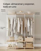 Armario de ropa portátil plegable, perchero con barras de colgar, estantes y ganchos extraíbles, organizador versátil, color marrón rústico o beige natural - details 3