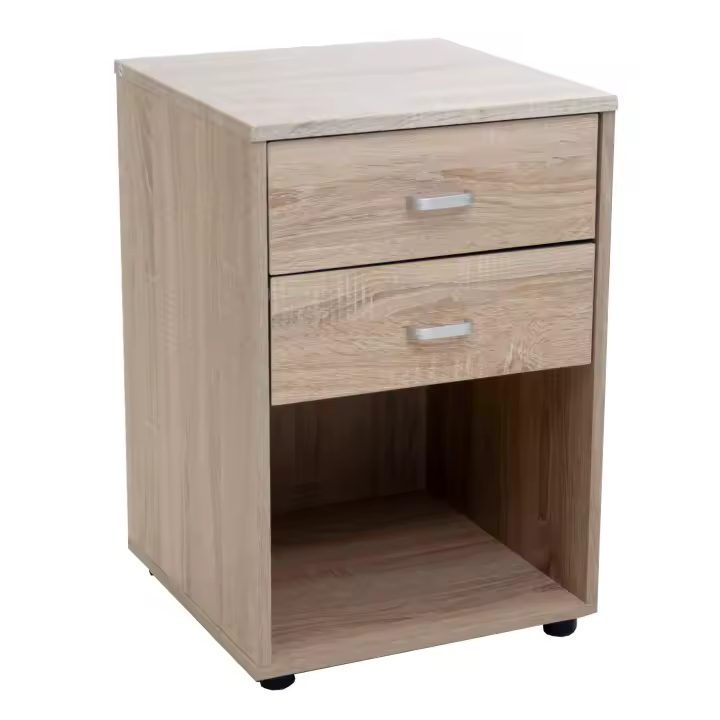 DUPI Mesita de Noche de Madera AITANA, Mesa con 2 cajones y un hueco. Medidas: 40cm Ancho x 40cm Profundo x 59.5 Alto - 1