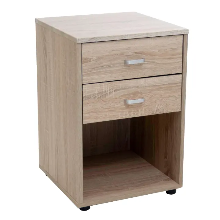 DUPI Mesita de Noche de Madera AITANA, Mesa con 2 cajones y un hueco. Medidas: 40cm Ancho x 40cm Profundo x 59.5 Alto - 1