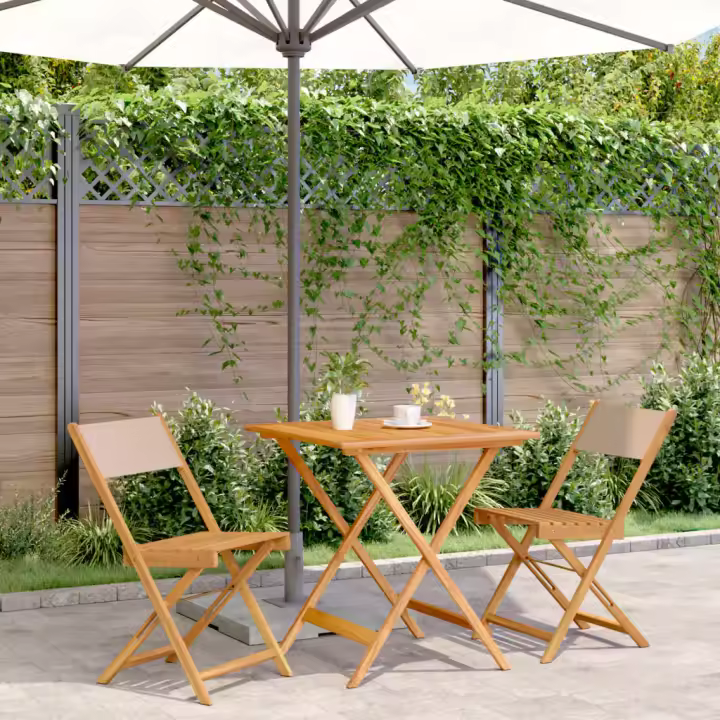 vidaXL Juego de bistro de 3 piezas tela y madera maciza taupe - 1