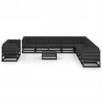 VIDAXL 3076993 set de muebles para jardín con 12 piezas fabricadas en pino de acabado negro vida xl - 1
