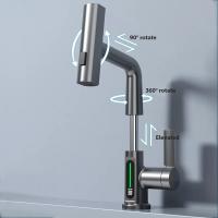 Grifo De Baño Con Pantalla Digital De Temperatura Regulador De Agua Caliente Y Fría Torneado De Latón Cerámica Para Lavabo - details 6