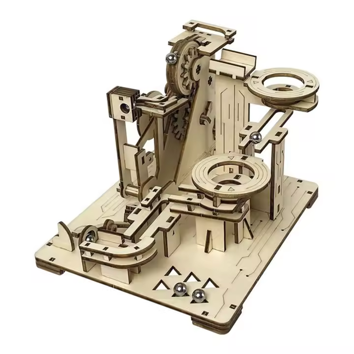 DAM. Maqueta de Madera 3D, con movimiento mecánico diseño de Bolas de Piedra en Espiral. 153 piezas. 16x16x13cm. - 1