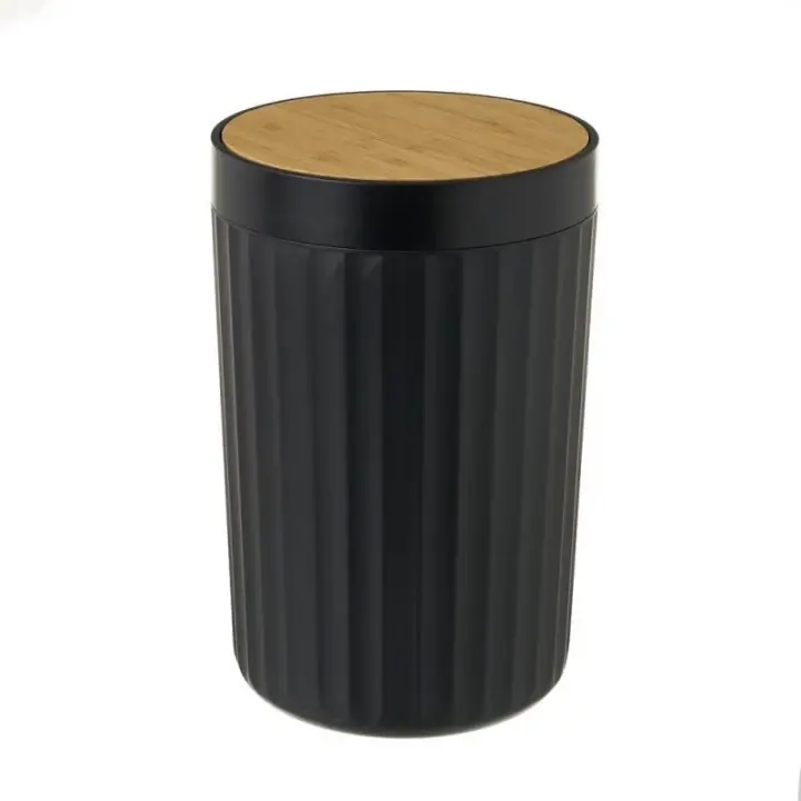 Dcasa Papelera de 5 litros negra de bambú y PVC de Ø 18x28 cm - 1