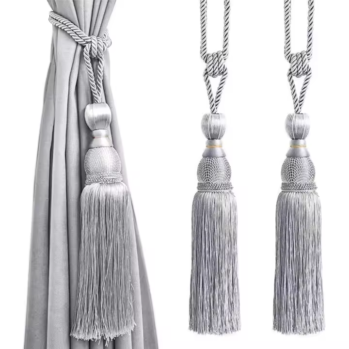 Par de Tiebacks de cortina trenzados a mano, un par de accesorios decorativos para la ventana del hogar, hebilla, cortinas (gris plata)-Juego de 2 - 1