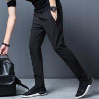 Pantalones Casuales Para Hombre Cintura Elástica Ajustados Algodón Ligero Estilo Coreano Azul Negro Gris Talla Grande - details 5