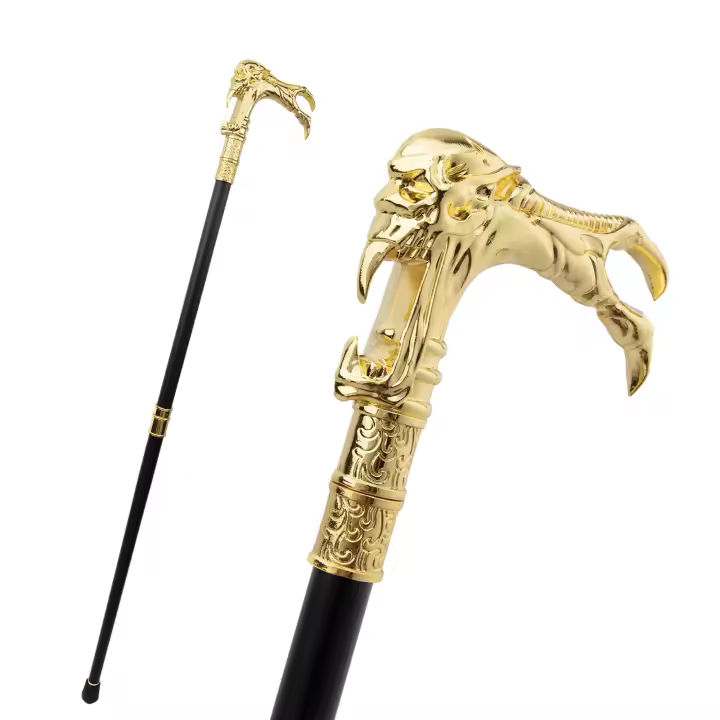 Bastón De Moda Con Cabeza De Calavera Dorada Ghost Para Fiesta De Disfraz Vintage Y Halloween 93cm Con Punta De Goma Herramienta De Aseo Para Hombres Y Mujeres - 1