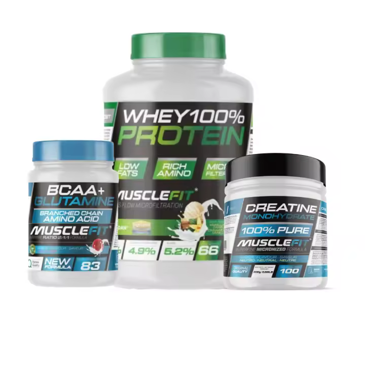 Pack Súper Ahorro Proteína Whey 2kg Creatina Monohidrato 300g Glutamina BCAA 500g  Musclefit MUSCLEVIP - 1