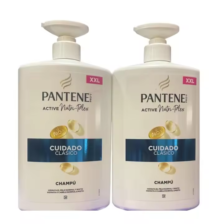 Pantene Pro-V Classic Clean Champú 2 unidades de 1000ml con Dispensador para Pelo Normal y Mixto. Protege Enlaces Capilares. Sin Aceites Minerales ni Colorantes - 1