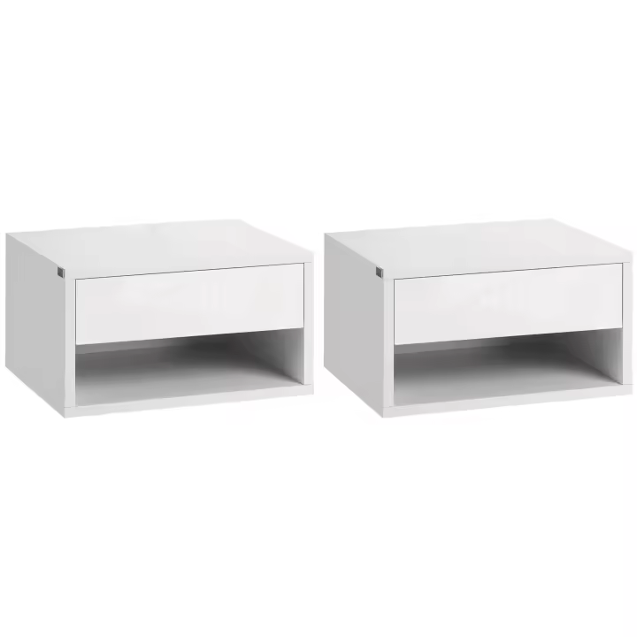 HOMCOM Juego de 2 Mesitas de Noche Flotantes Mesillas de Noche Mesas de Noche con Cajón para Dormitorio Salón 37x32x21 cm - 1