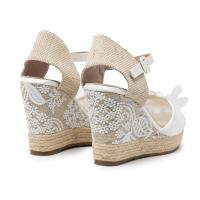 Sandalias plataforma mujer KTEY 523 LUNA VALENCIANA  CUÑA YUTE ENCAJE FLOR BLANCO 32565 24V - details 1