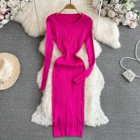 Vestido De Encaje Con Manga Larga Para Mujer Ropa De Fiesta Retro O-Neck Ajustado Estilo Coreano Poliéster Mid-Calf - details 1