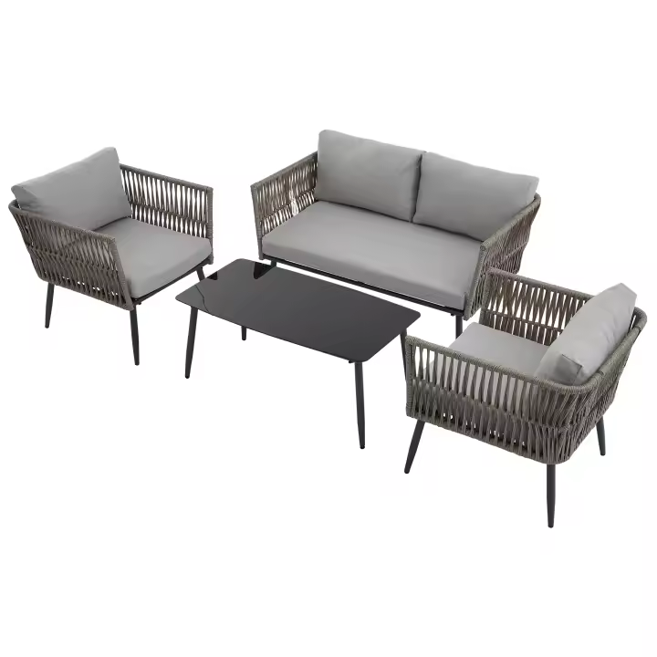 Juego de sillas de Ocio de Jardín, juego de muebles de Jardín con zapatos, sofá de 2 plazas, 2 Sillas y Mesa de café, tablero de Vidrio Negro, Maple galvanizado, Gris - 1